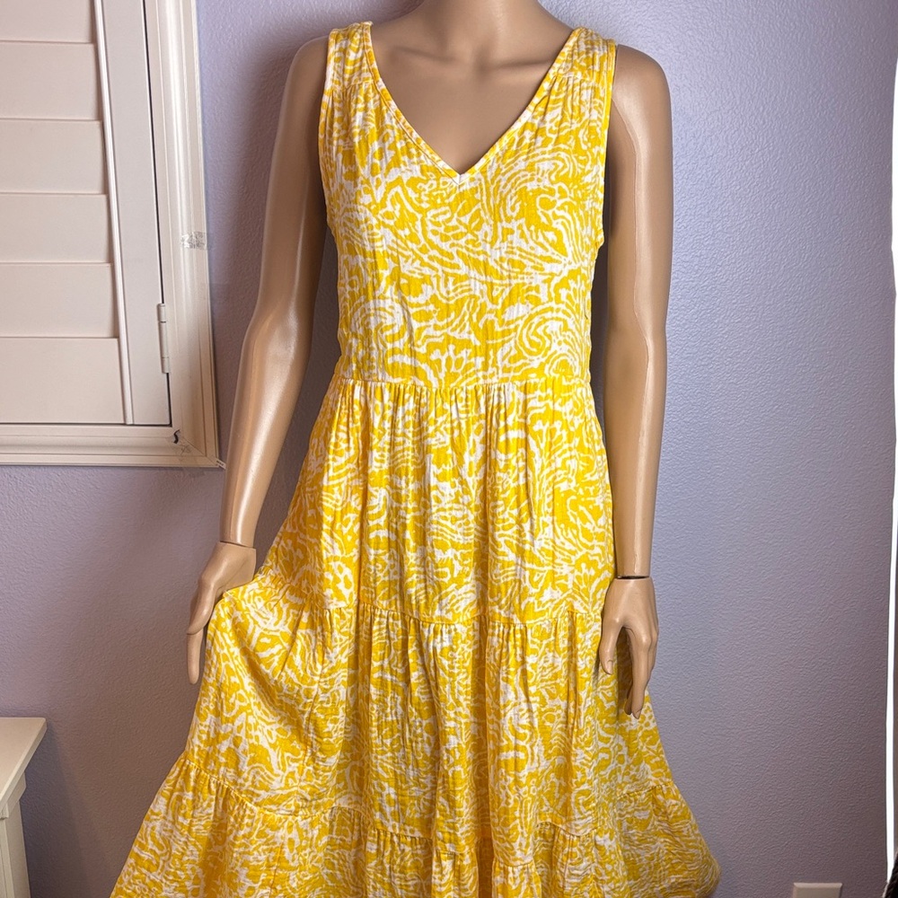 NEW Sonoma Tiered Sunny Lemon Yellow Floral V-Neck Tank Top Maxi Dress